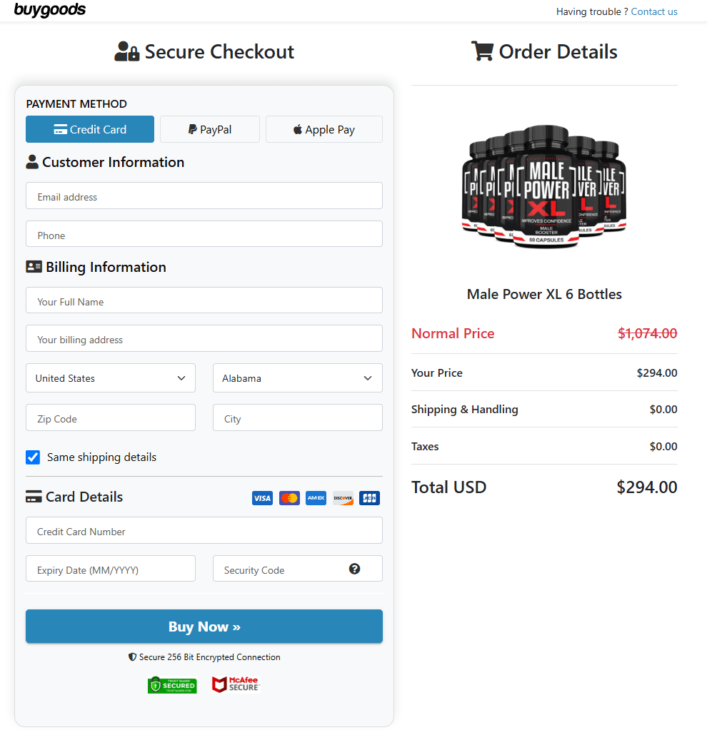 Male Power XL order page